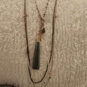 NWT! White House Black Market. Elegant Gold and Green/Gray Layered Necklace.